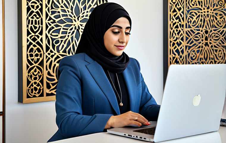 Empowered Woman in a Modern Setting**
"A professional Arab businesswoman in a modest, tailored business suit, working on a laptop in a bright, modern office with Arabic art on the walls, fully clothed, appropriate attire, safe for work, perfect anatomy, natural proportions, professional portrait, high quality, family-friendly."
**