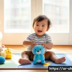 과거 자아 화해를 위한 레벨별 가이드 - **Prompt:** "A toddler wearing a cute animal-themed diaper, sitting on a colorful playmat surrounded...